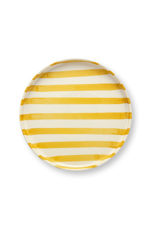 vtwonen -  Lunchbord - Strepen - Geel - Set van 2 - Keramiek - 20cm