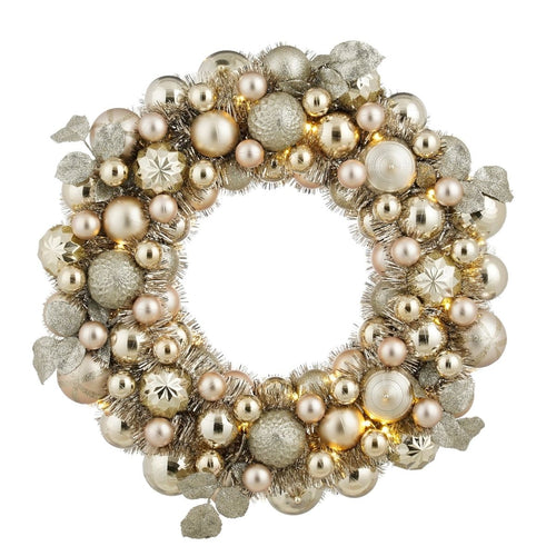 Mica Decorations Kerstkrans met Verlichting - Deurkrans H8,5 x Ø47 cm - Kerst Krans met Timer en Kerstballen  - Multifunctionele Kerstversiering -