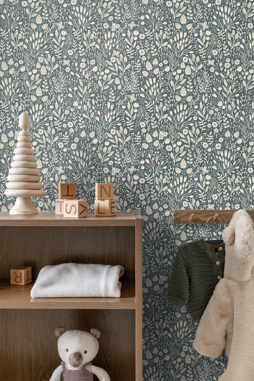 ESTAhome behang bloemetjes blauwgroen - 50 x 900 cm - 131249 - vtwonen shop