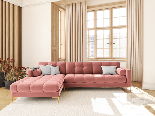Cosmopolitan Design linker hoekbank Bali 5-zits, flueel, roze - 185x293x75cm