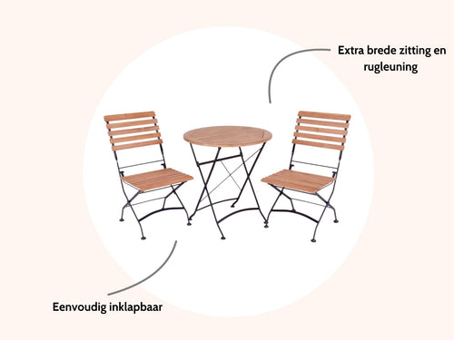 MaximaVida inklapbare ronde acacia bistroset Toscana 70 cm zwart - stoelen zonder armleuning