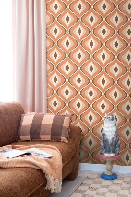 ESTAhome behang retro ornamenten oranje en bruin - 53 cm x 10.05 m - 130986