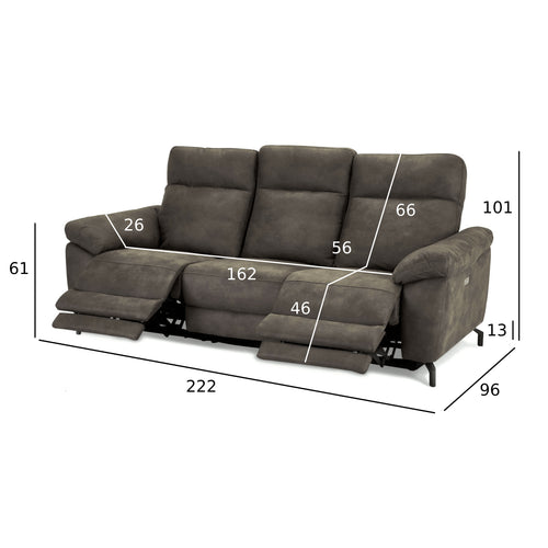 Furnhouse 3-zitsbank Selesta - Taupe - Stof - 96x222x101