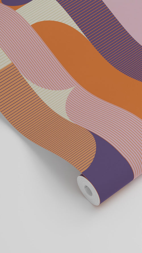 ESTAhome behang geometrische vormen paars, oranje en bruin - 50 x 900 cm - 131061 - vtwonen shop