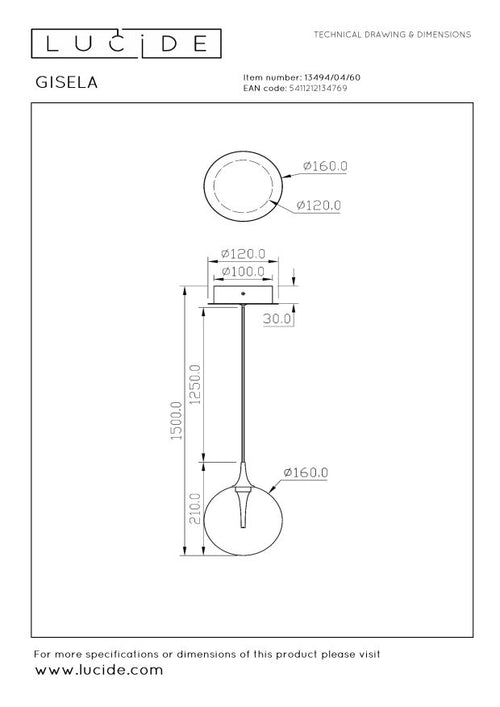 Lucide hanglamp GISELA - Geïntegreerde LED - Transparant