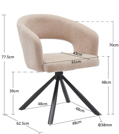 DÉJA Living Eetkamerstoel Elle - Stof/Metaal - Taupe - Set van 2