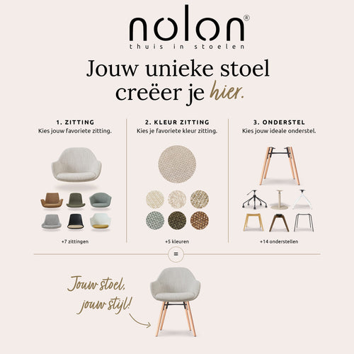 Nolon Nena-Mare Eetkamerstoel Bouclé Beige - Armleuning - Houten Poten