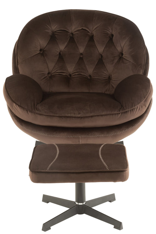 J-Line zetel Relax + voetbank - metaal/textiel - donkerbruin