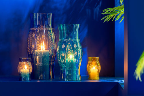 J-Line windlicht Tarifa - glas - blauw - small