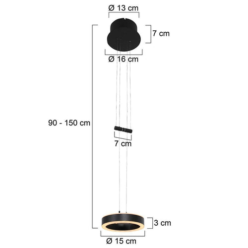 Steinhauer hanglamp Piola - 1 lichts - 16x 90 cm - zwart - vtwonen shop