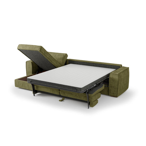 Premium Interiors - Hoekbank (links) MIKA - zacht aanvoelende geweven stof vintage groen 292cm
