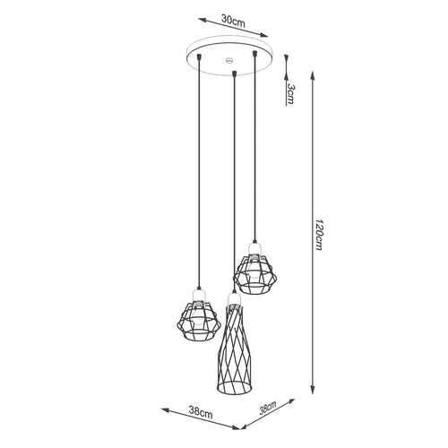Sollux Lighting Hanglamp SUBA 3P zwart - 38x38x120cm