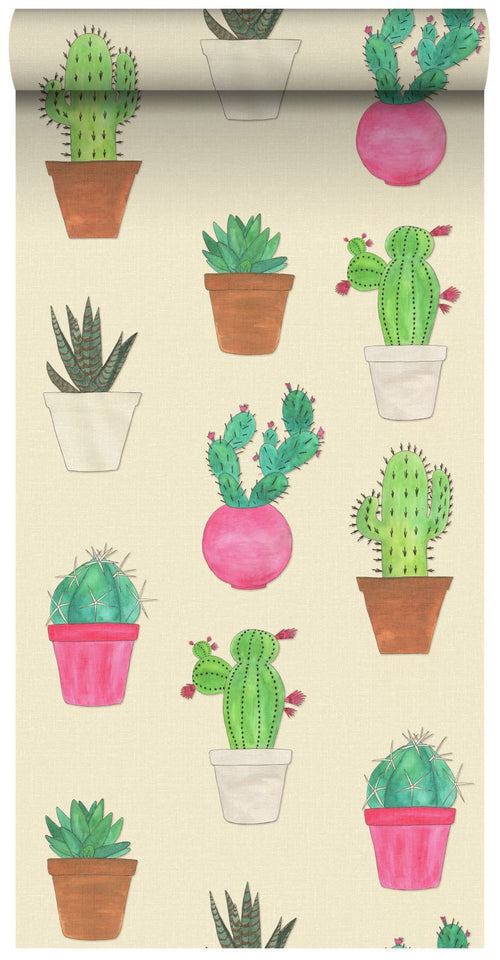ESTAhome XXL behang cactussen groen, roze en beige - 50 x 900 cm - 158604 - vtwonen shop