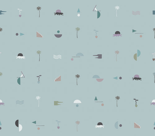 Sanders & Sanders fotobehang symbolen vergrijsd blauw - 300 x 106 cm - 640381 - vtwonen shop