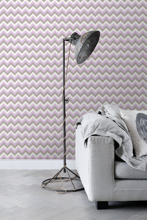 ESTAhome behang zigzag motief taupe en paars - 53 cm x 10.05 m - 138137