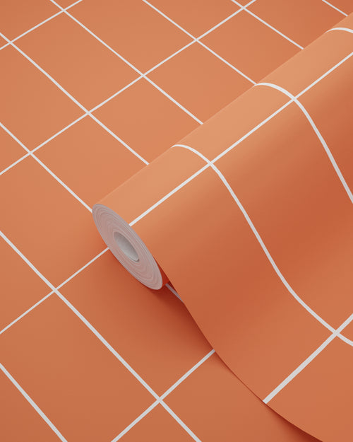 ESTAhome behang kleine tegeltjes oranje en wit - 50 x 900 cm - 139963 - vtwonen shop