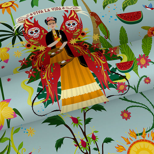 Walls4You behang tropische bladeren en bloemen lichtblauw en meerkleurig - 53 cm x 10 m - 640124 - vtwonen shop