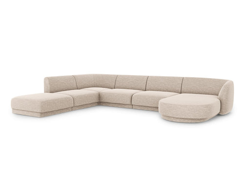 Micadoni Panoramische hoekbank links Miley 6-zits, structurele stof beige - 255x330x70cm