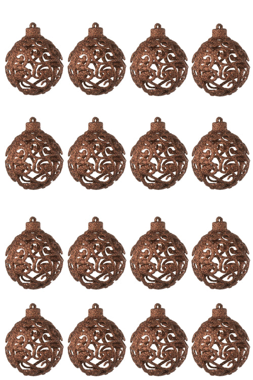 J-Line kerstbal Barok - kunststof - donkerbruin - doos van 16