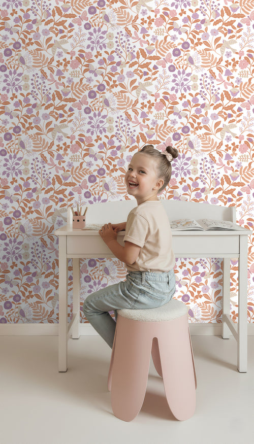 ESTAhome behang bloemen en vogels lila paars en terracotta - 53 cm x 10.05 m - 131392