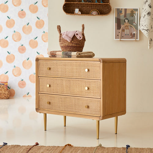 Tikamoon Commode voor kinderen van massief eikenhout en rotan - Naturel