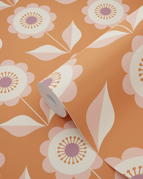 ESTAhome behang bloemen terracotta oranje - 50 x 900 cm - 131865