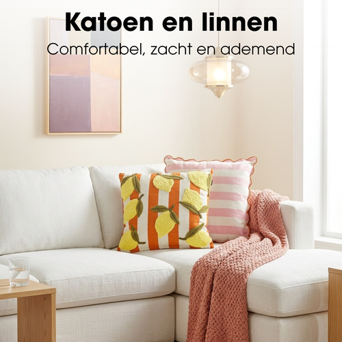 Mica Decorations Citroen Sierkussen - Kussen met Kussenhoes - Woondecoratie Woonkamer - 45 x 45 x 10 cm - Katoen, Polyester - Off-white, Oranje, Geel,