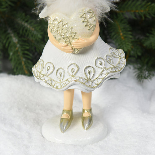 Sia Deco - Fillette kerstfiguurtje met engelenhart - Wit / 18 cm - Wit - Hars - H18 - vtwonen shop