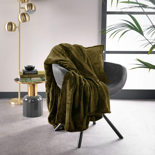 MARLEY - plaid 150x200 cm - fleece deken - extra dik - Military Olive - groen