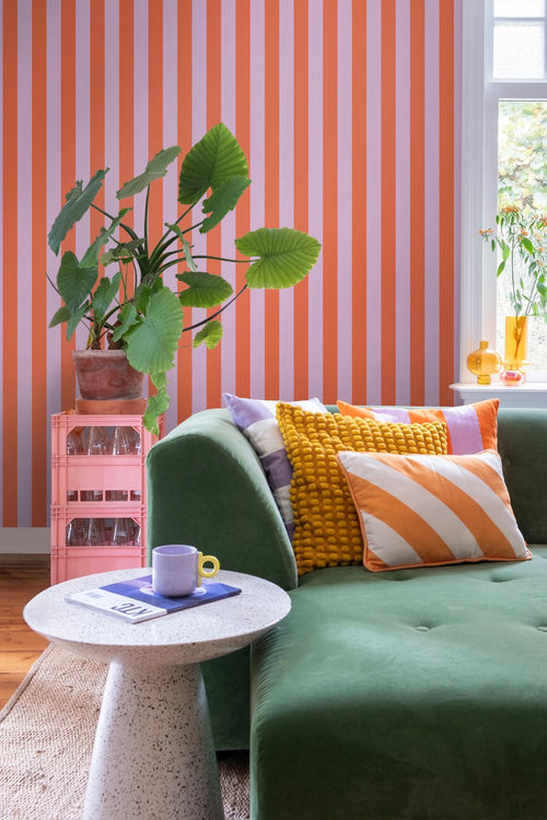 ESTAhome behang strepen oranje en lila paars - 53 cm x 10.05 m - 139904