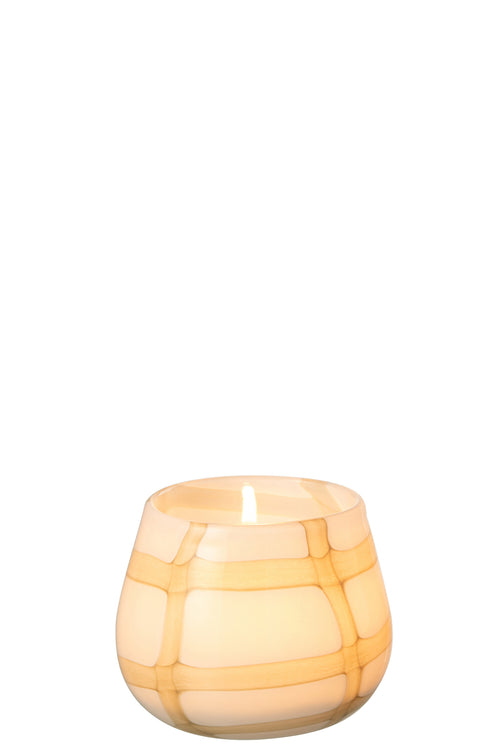 J-Line windlicht Fuzzy - glas - wit/groen