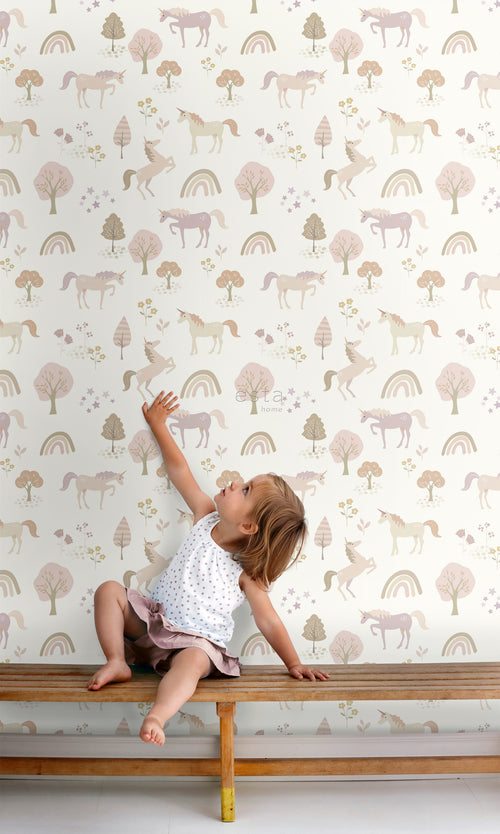 ESTAhome behang unicorns beige en zacht roze - 53 cm x 10.05 m - 139503