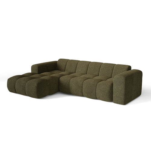 Premium Interiors - Linkerhoekbank BLOOM - bouclette olijfgroen 290cm