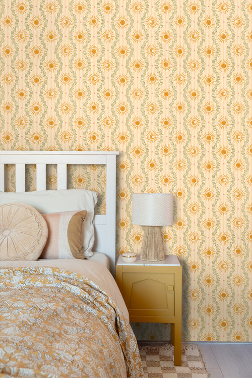 ESTAhome behang retro ornamenten geel, oranje en groen - 50 x 900 cm - 131714