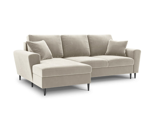 Cosmopolitan Design Uitklapbare hoekbank links met opbergdoos Kyoto 4-zits, flueel, lichtbeige - 145x241x88cm