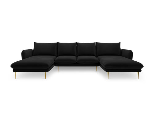Cosmopolitan Design Panoramische bank Vienna 6-zits, flueel, zwart - 170x350x95cm