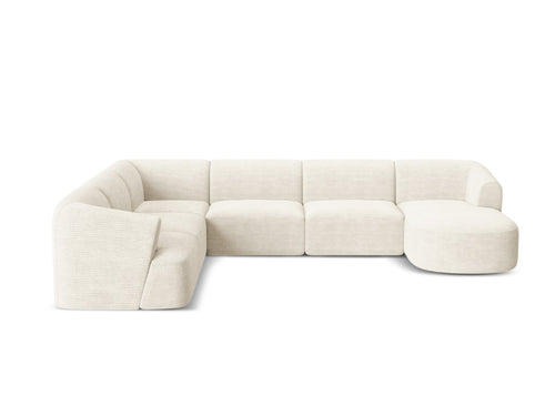 Cosmopolitan Design Modulaire panoramische hoekbank links Campi 7-zits, ribfluwelen ivoor - 255x330x70cm