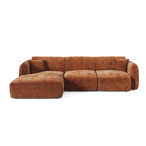 Premium Interiors - Linkerhoekbank LOMI - gewaafd fluweel terracotta 274cm