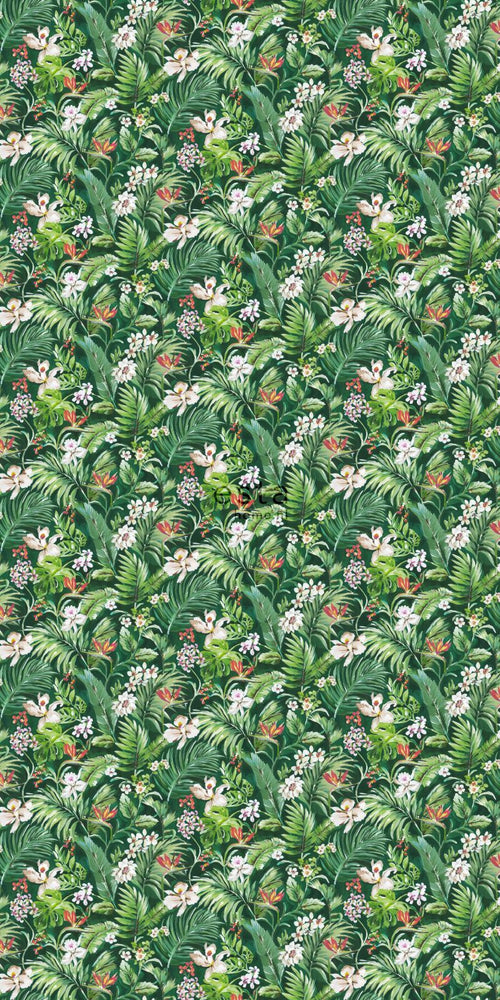 ESTAhome XXL behang tropische bladeren en bloemen emerald groen - 50 x 900 cm - 158893