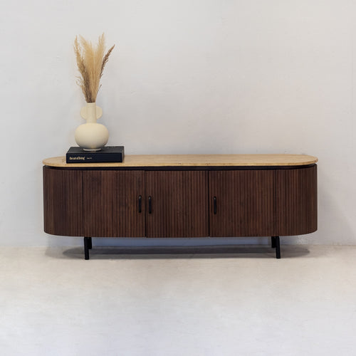 Giga Meubel Tv-Meubel Amber - Mangohout/Metaal/Travertin - Bruin - 160cm - vtwonen shop