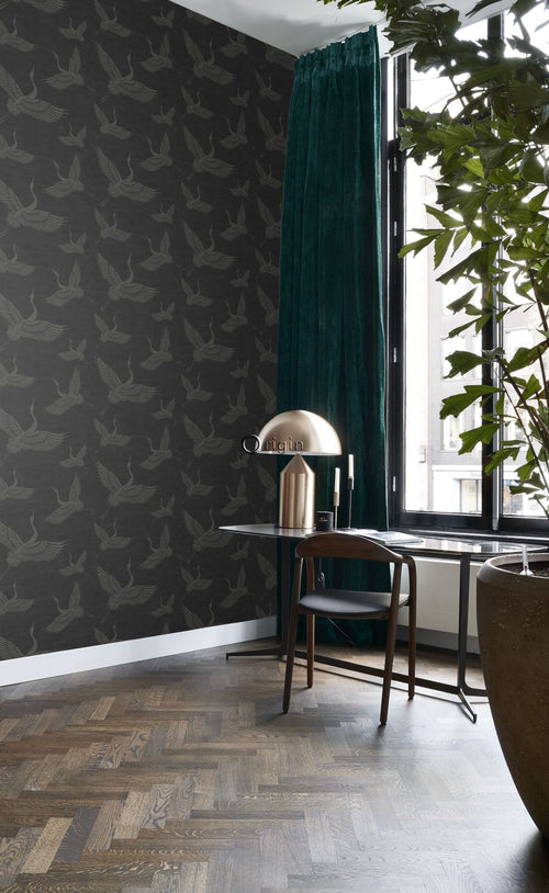 Origin Wallcoverings behang kraanvogels donkergrijs - 0,53 x 10,05 m - 347760 - vtwonen shop