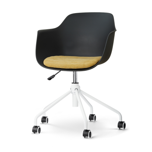 Nolon Nout-Liz eetkamerstoel zwart met warm oker zitkussen - wit onderstel