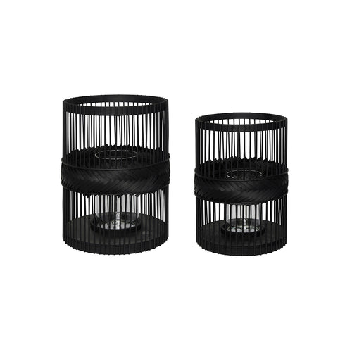 Hübsch lantaarns Hexa - bamboe/glas - ø25xh33, ø29xh37cm