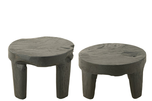 J-Line tafel Rond - hout - zwart - set van 2