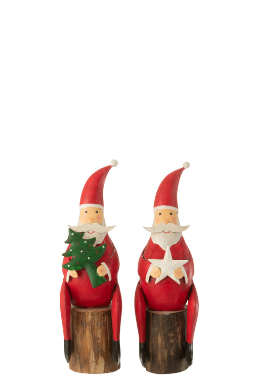 J-Line figuur Kerstman Boom Ster Op Voet - ijzer/hout - rood - 2 stuks - vtwonen shop