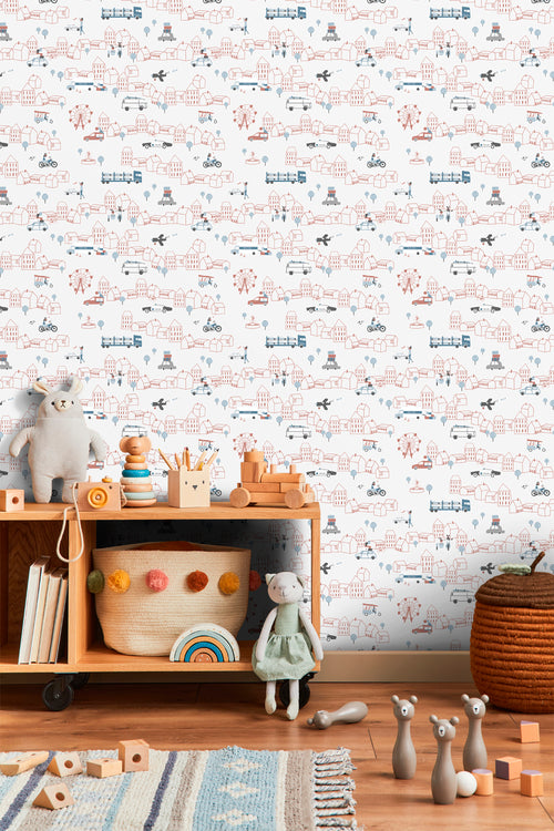 Sanders & Sanders behang auto's terracotta en lichtgrijs - 53 cm x 10 m - 640290