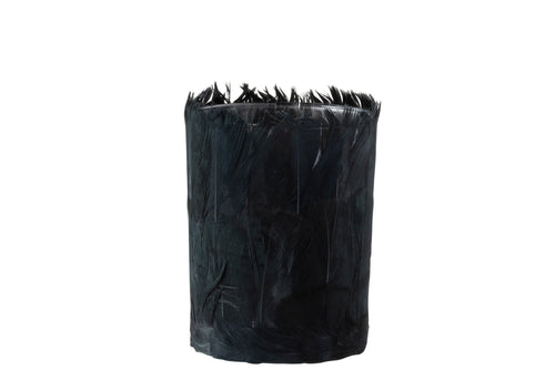 J-Line theelichthouder Veren - glas - zwart - large - 2 stuks