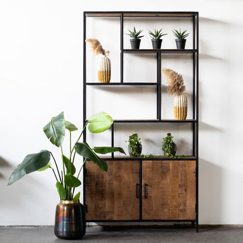 Giga Meubel Wandkast Ruben - Bruin Mangohout - 110x36x210cm - vtwonen shop