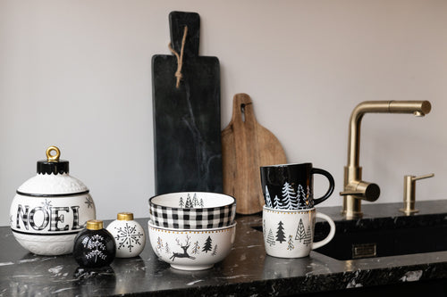 J-Line voorraadpot Kerstmis Bal Rond Dolomiet - keramiek - zwart/wit - vtwonen shop