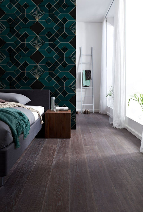 Sanders & Sanders fotobehang art deco motief petrolgroen en goud - 300 x 280 cm - 611846 - vtwonen shop